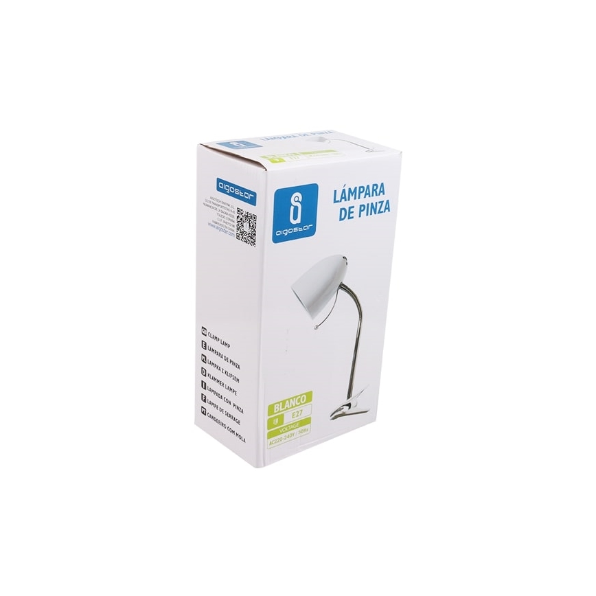 Aigostar -  Lampada da tavolo con morsetto 1xE27/11W/230V bianco/cromo lucido