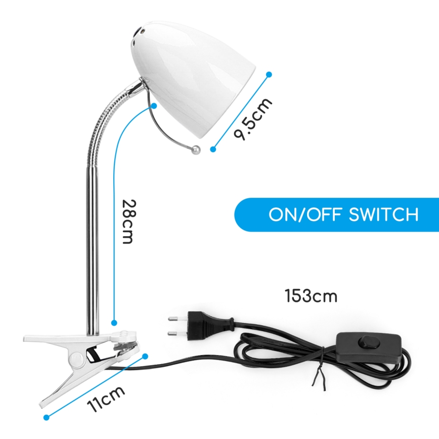 Aigostar -  Lampada da tavolo con morsetto 1xE27/11W/230V bianco/cromo lucido