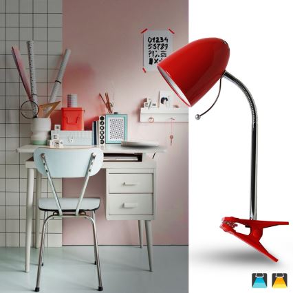 Aigostar - Lampada da tavolo con morsetto 1xE27/11W/230V rosso/cromo lucido