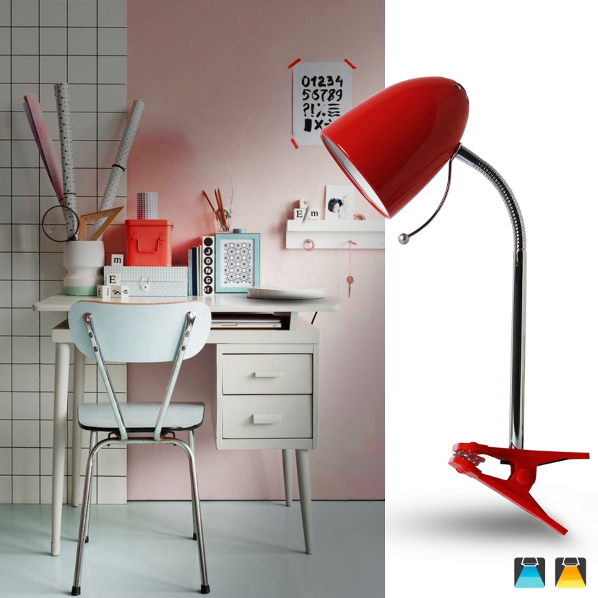 Aigostar - Lampada da tavolo con morsetto 1xE27/11W/230V rosso/cromo lucido