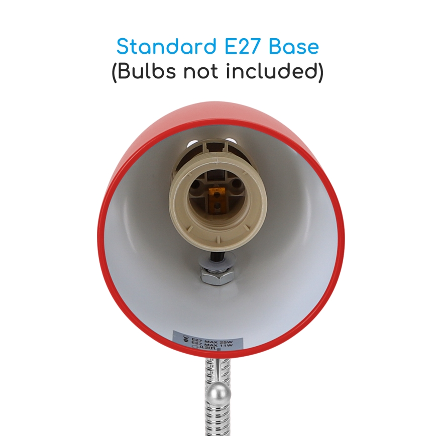 Aigostar - Lampada da tavolo con morsetto 1xE27/11W/230V rosso/cromo lucido