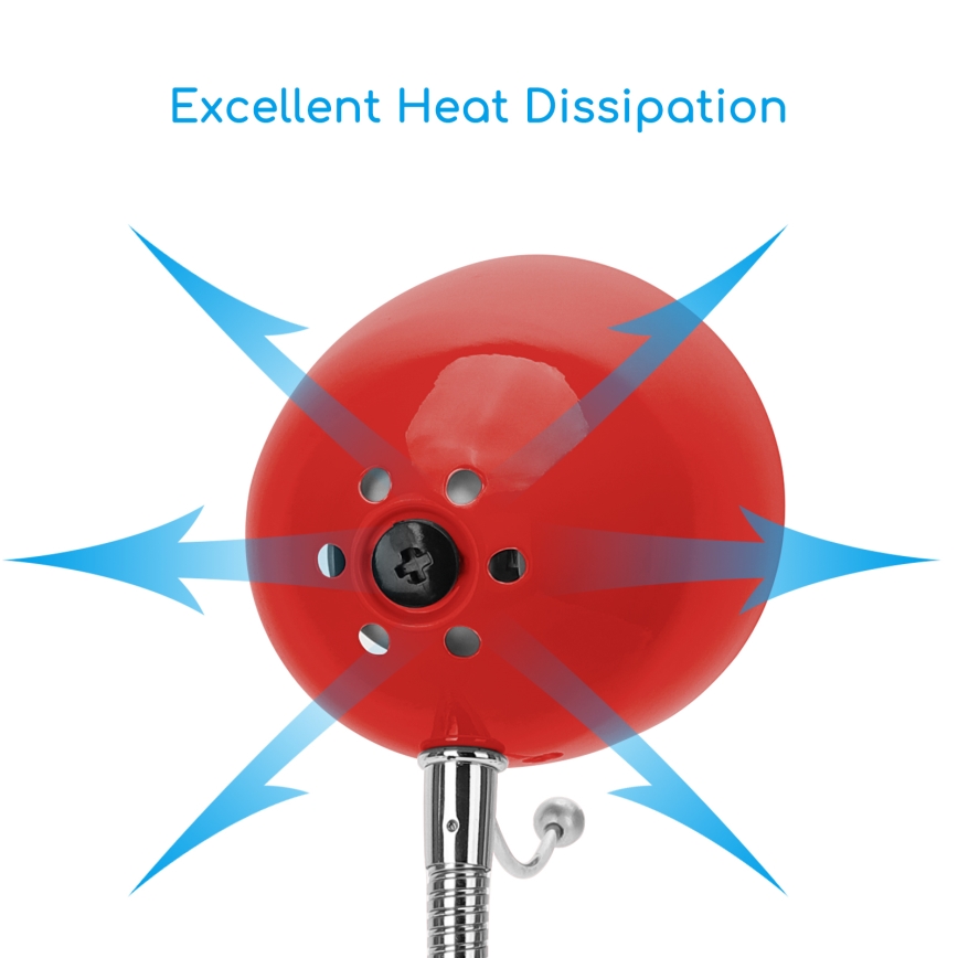 Aigostar - Lampada da tavolo con morsetto 1xE27/11W/230V rosso/cromo lucido