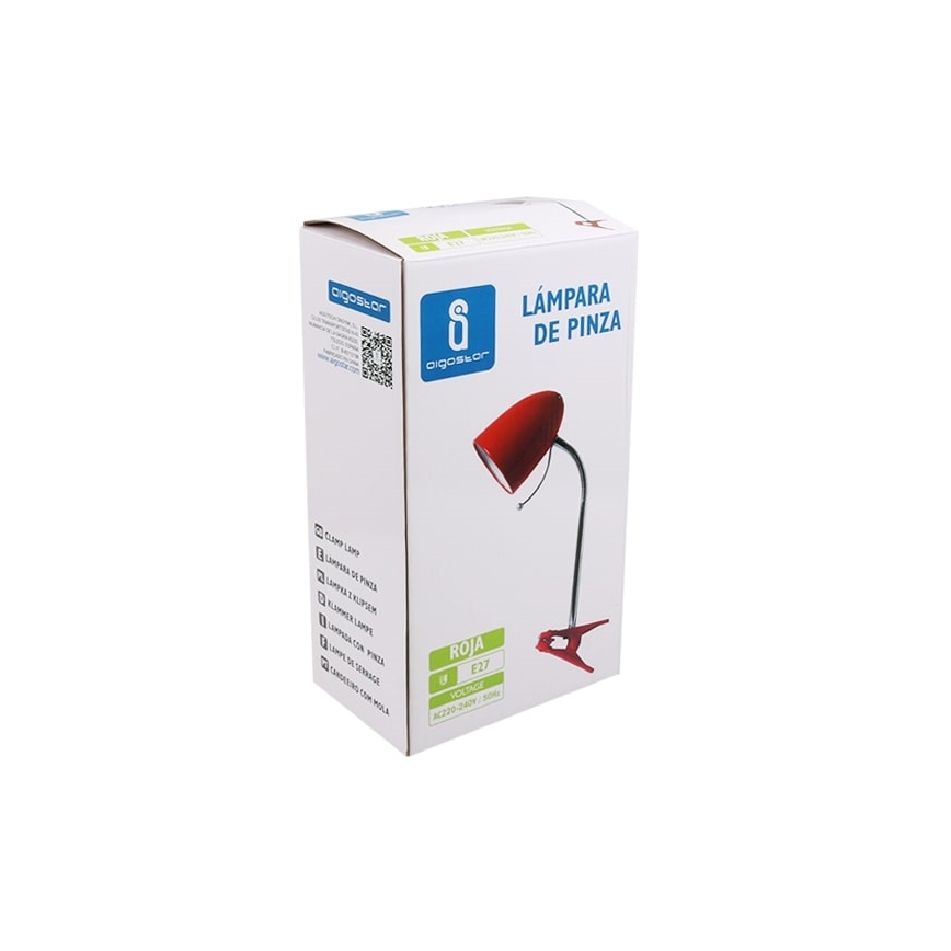 Aigostar - Lampada da tavolo con morsetto 1xE27/11W/230V rosso/cromo lucido