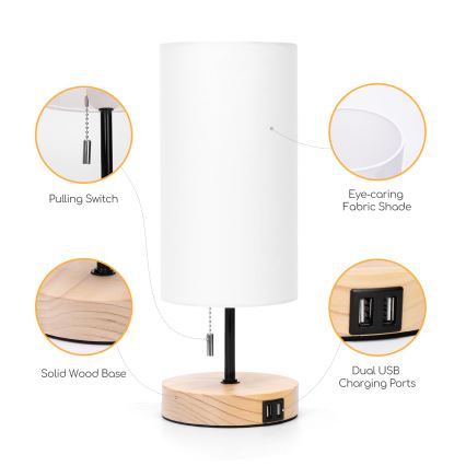 Aigostar - Lampada da tavolo con porta USB 1xE27/40W/230V nera/crema