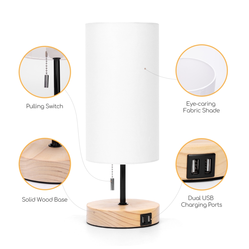 Aigostar - Lampada da tavolo con porta USB 1xE27/40W/230V nera/crema