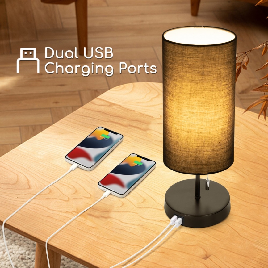 Aigostar - Lampada da tavolo con porta USB 1xE27/40W/230V nero