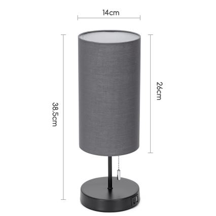 Aigostar - Lampada da tavolo con porta USB 1xE27/40W/230V nero