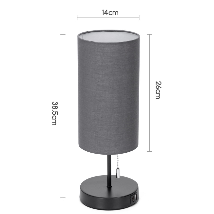 Aigostar - Lampada da tavolo con porta USB 1xE27/40W/230V nero