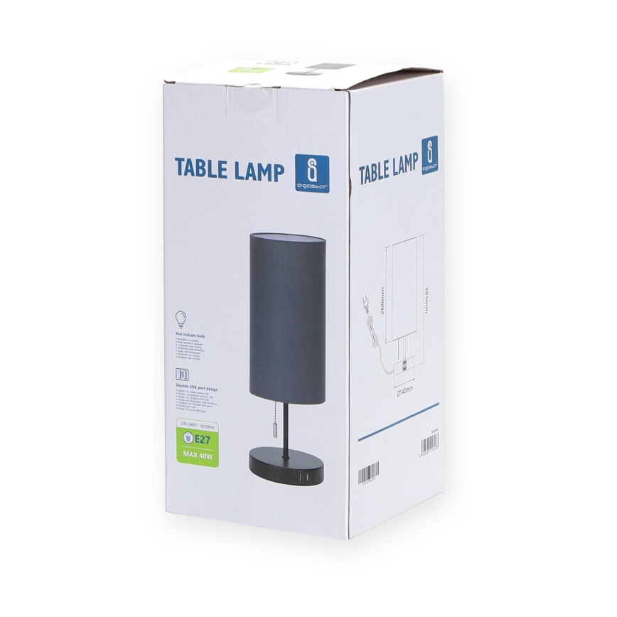 Aigostar - Lampada da tavolo con porta USB 1xE27/40W/230V nero