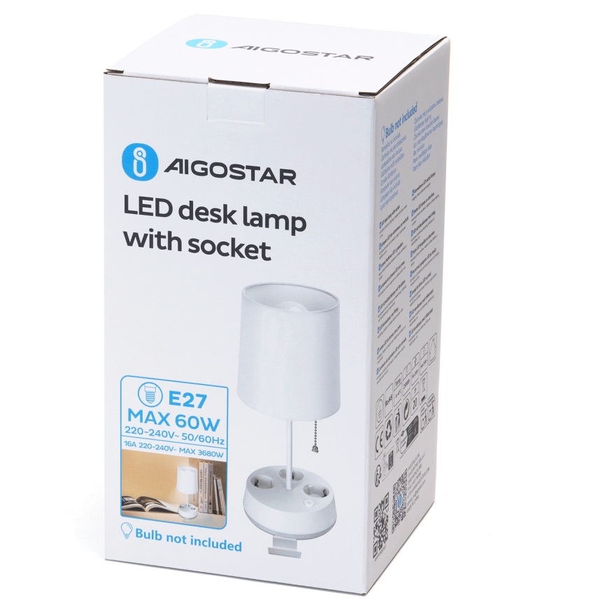 Aigostar - Lampada da tavolo con prese 1xE27/60W/230V bianca