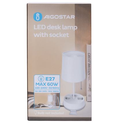 Aigostar - Lampada da tavolo con prese 1xE27/60W/230V bianca