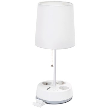 Aigostar - Lampada da tavolo con prese e porte USB 1xE27/60W/230V bianca