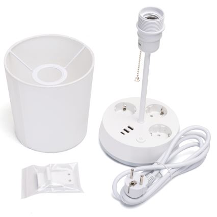 Aigostar - Lampada da tavolo con prese e porte USB 1xE27/60W/230V bianca