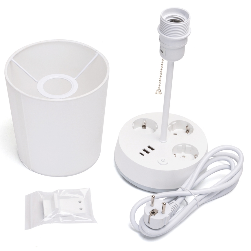 Aigostar - Lampada da tavolo con prese e porte USB 1xE27/60W/230V bianca