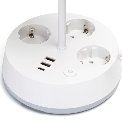 Aigostar - Lampada da tavolo con prese e porte USB 1xE27/60W/230V bianca
