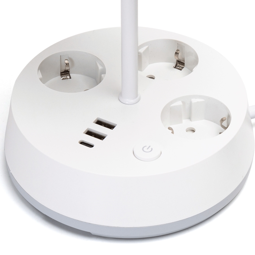 Aigostar - Lampada da tavolo con prese e porte USB 1xE27/60W/230V bianca
