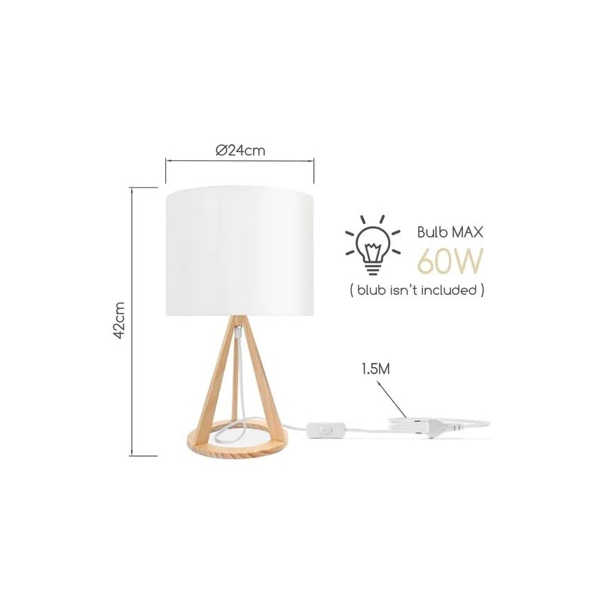 Aigostar - Lampada da tavolo in legno di pino 1xE27/60W/230V