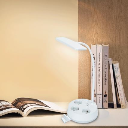 Aigostar - Lampada da tavolo LED bianca dimmerabile con prese e USB LED/4,6 W/230 V 3000/4000/6500 K