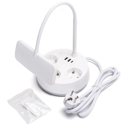 Aigostar - Lampada da tavolo LED bianca dimmerabile con prese e USB LED/4,6 W/230 V 3000/4000/6500 K