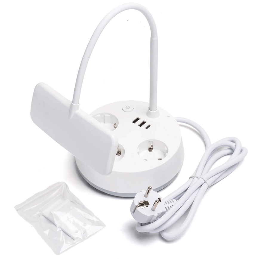 Aigostar - Lampada da tavolo LED bianca dimmerabile con prese e USB LED/4,6 W/230 V 3000/4000/6500 K