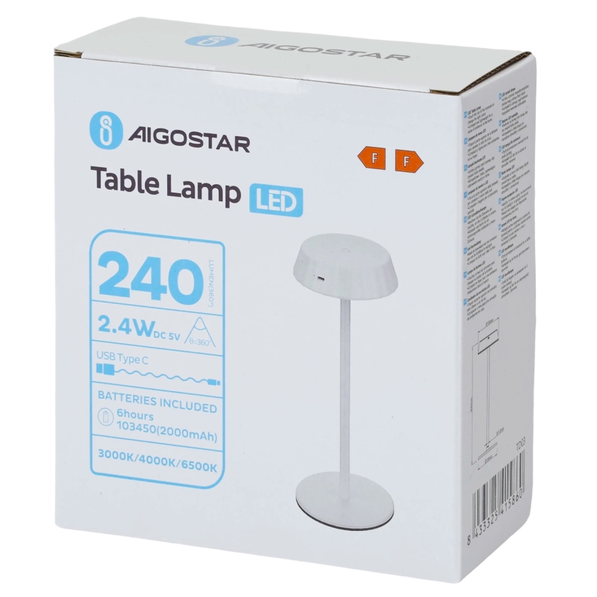 Aigostar - Lampada da tavolo LED dimmerabile AMBIENT LED/2,4W/5V 3000-6500K bianca