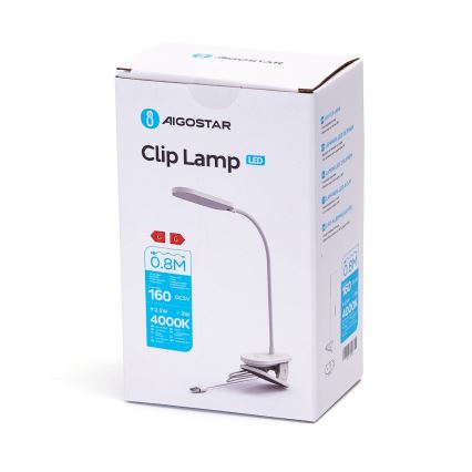 Aigostar - Lampada da tavolo LED dimmerabile con clip LED/2,5W/5V bianco