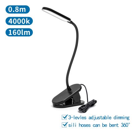 Aigostar - Lampada da tavolo LED dimmerabile con clip LED/2,5W/5V nero