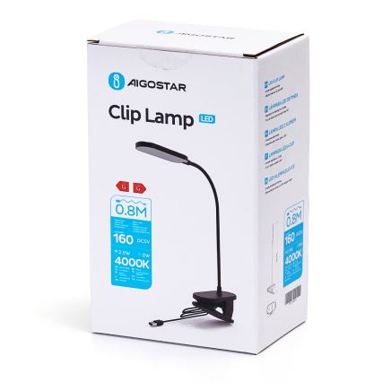 Aigostar - Lampada da tavolo LED dimmerabile con clip LED/2,5W/5V nero