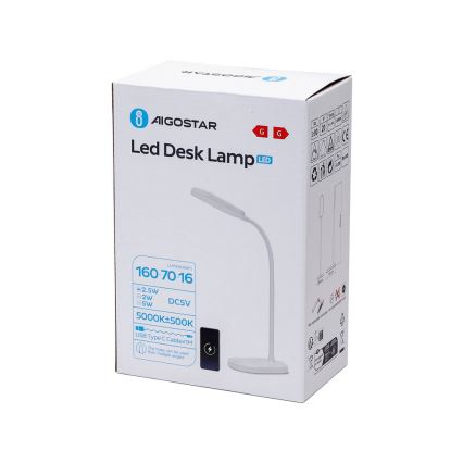 Aigostar - Lampada da tavolo LED dimmerabile con ricarica wireless	 LED/2,5W/5V bianco