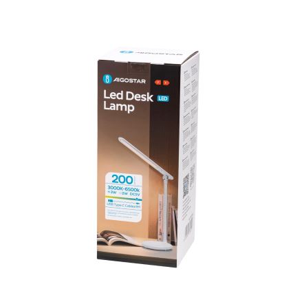 Aigostar - Lampada da tavolo ricaricabile a LED dimmerabile con touch LED/3W/5V 1200mAh 3000/4000/6500K