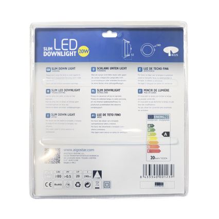 Aigostar - Lampada LED da incasso ULTRATHIN LED/20W/230V 3000K cromo opaco