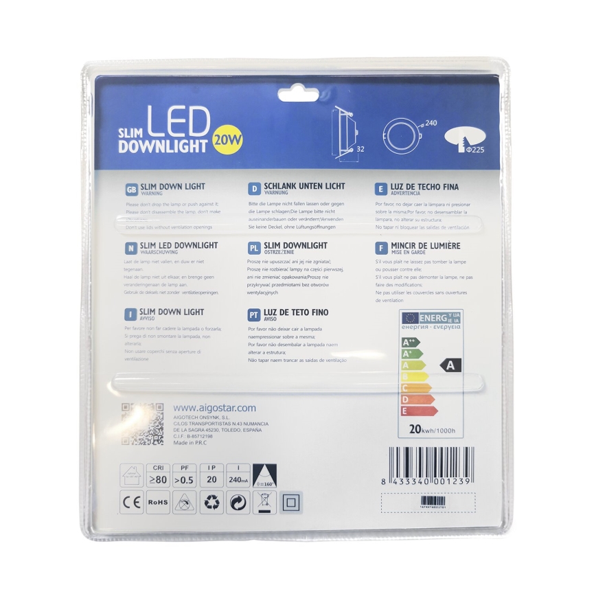 Aigostar - Lampada LED da incasso ULTRATHIN LED/20W/230V 3000K cromo opaco