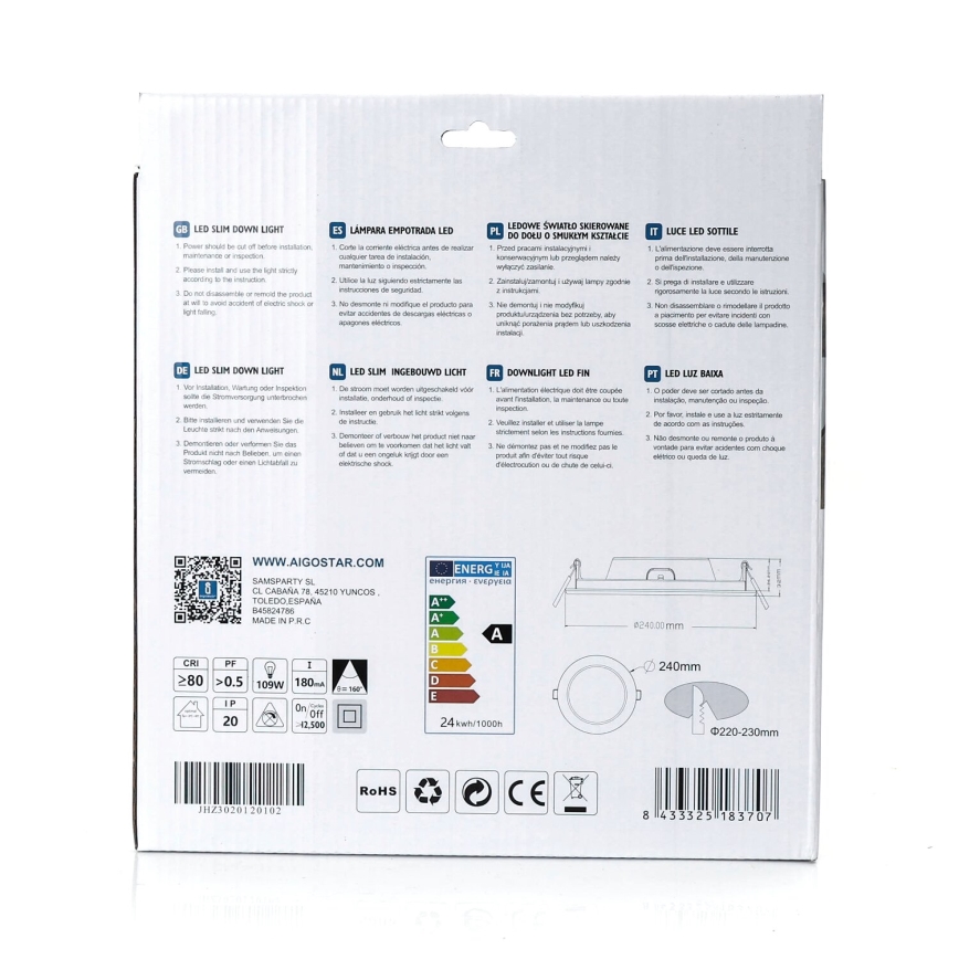 Aigostar - Lampada LED da incasso ULTRATHIN LED/24W/230V 4000K bianco