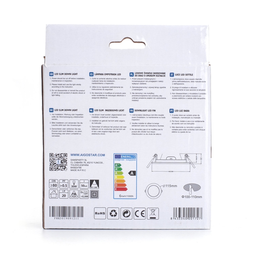 Aigostar - Lampada LED da incasso ULTRATHIN LED/6W/230V 3000K bianco