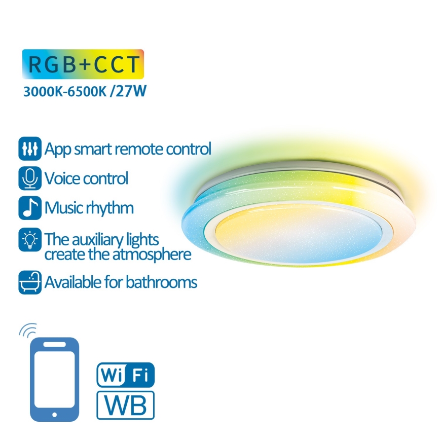 Aigostar - Lampada da bagno dimmerabile LED RGBW LED/27W/230V 40 cm Wi-Fi IP44