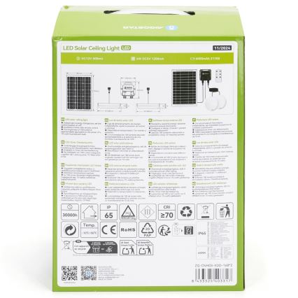 Aigostar - Lampada solare a LED 2xLED, 35W, 12V, batteria 6000 mAh, 6500 K, IP65, Ø 16,8 cm + telecomando