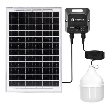 Aigostar - Lampada solare a LED con sensore, 70W/12V, batteria 6000 mAh, 6500K, IP65, Ø 12 cm + telecomando