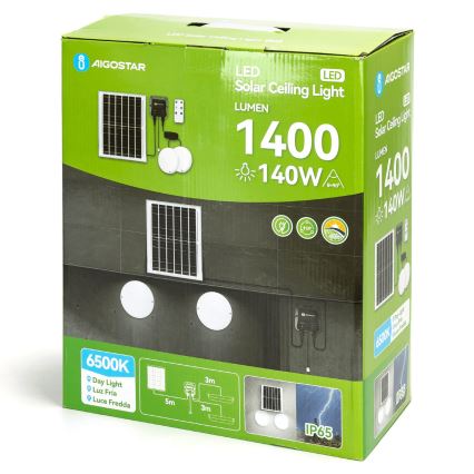Aigostar - Lampada solare LED 2xLED/70W/12V 12000 mAh 6500K IP65 Ø 20,5 cm + telecomando