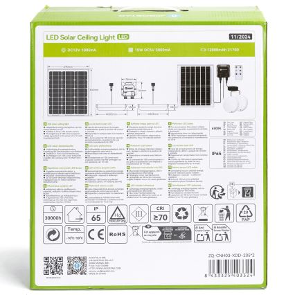 Aigostar - Lampada solare LED 2xLED/70W/12V 12000 mAh 6500K IP65 Ø 20,5 cm + telecomando