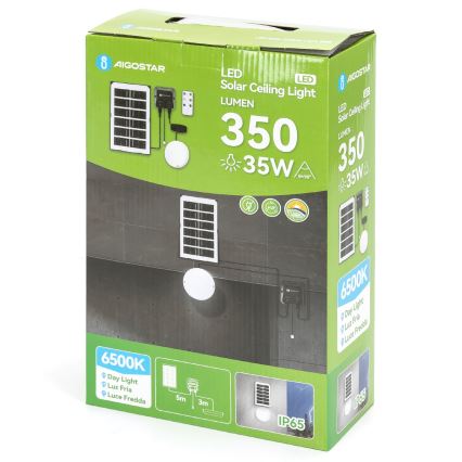 Aigostar - Lampada solare a LED/35W/12V 3000 mAh 6500K IP65 diam. 16,8 cm + telecomando