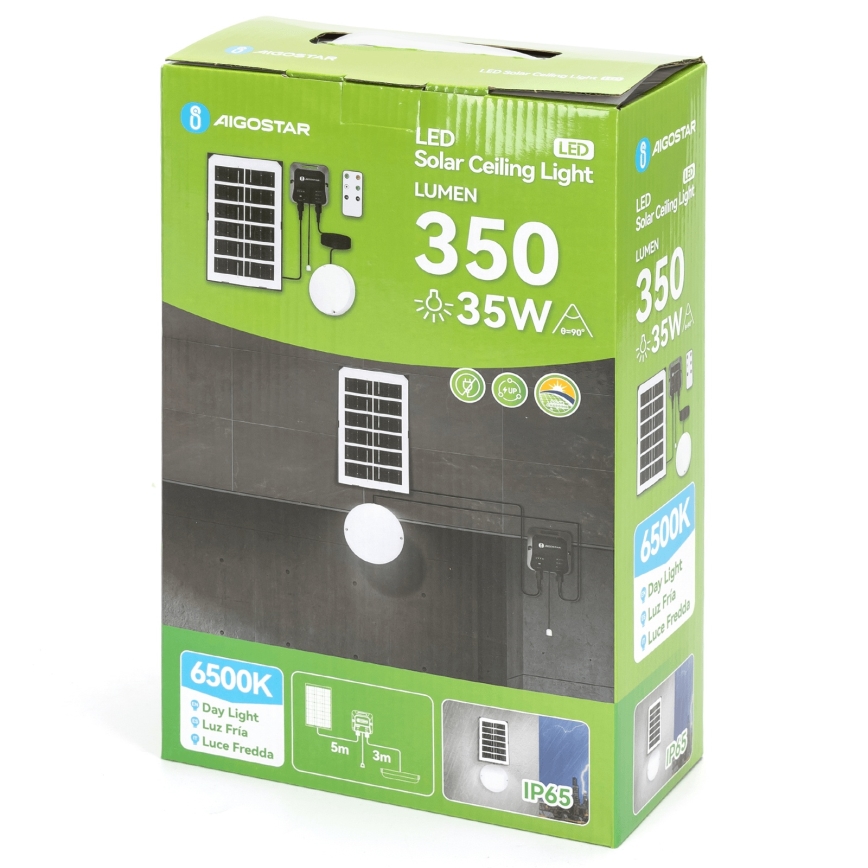 Aigostar - Lampada solare a LED/35W/12V 3000 mAh 6500K IP65 diam. 16,8 cm + telecomando