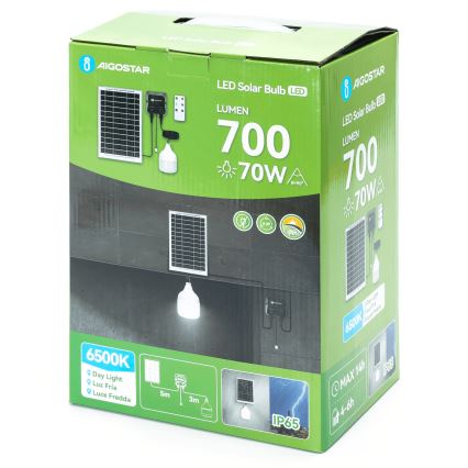 Aigostar - Lampada solare a LED/70W/12V 6000 mAh 6500K IP65 Ø 12 cm + telecomando