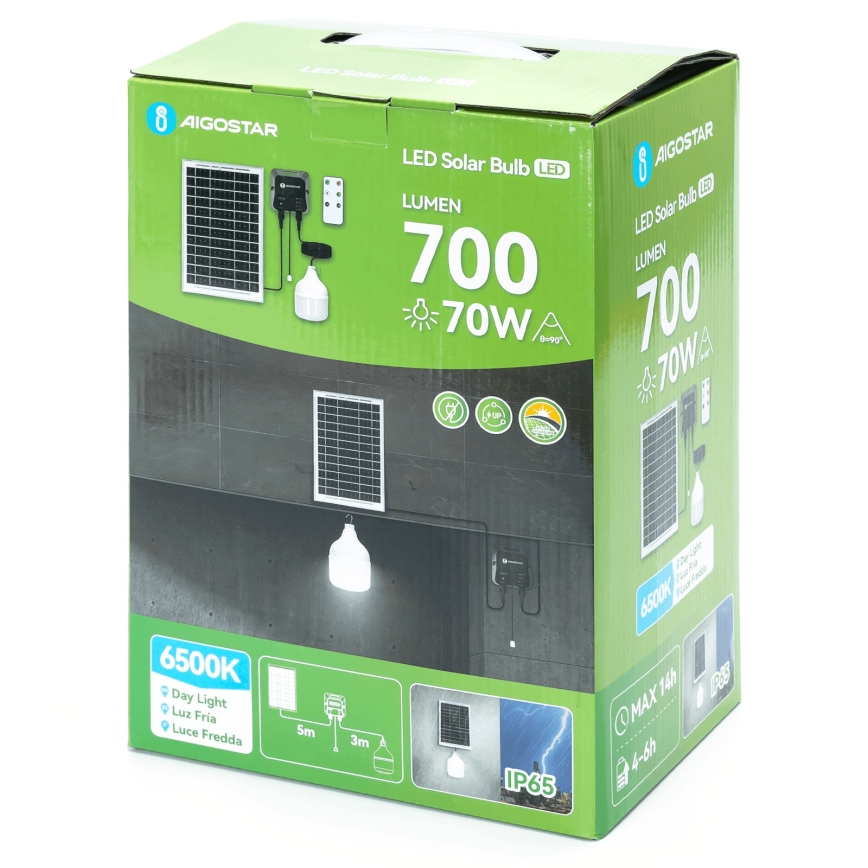 Aigostar - Lampada solare a LED/70W/12V 6000 mAh 6500K IP65 Ø 12 cm + telecomando