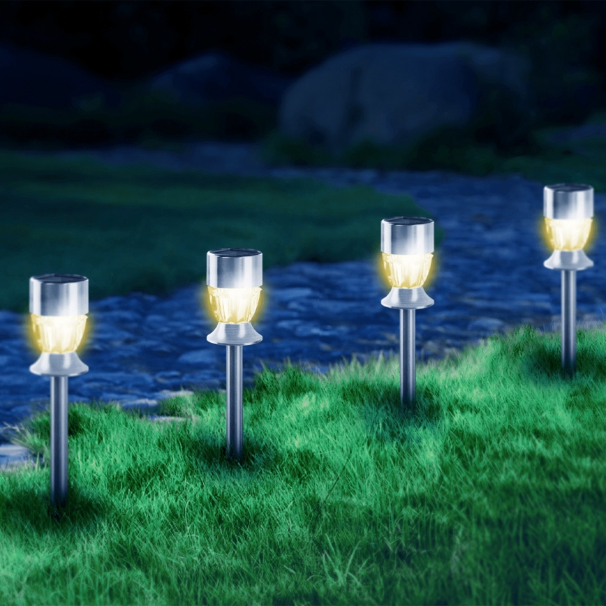 Aigostar - Lampada solare LED LED/0,006W/1,2V 35,5cm cromo opaco 2700K IP44 100 mAh