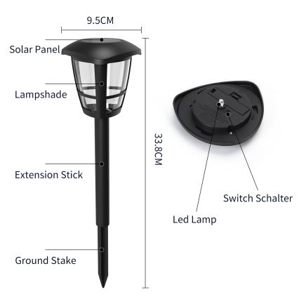 Aigostar - Lampada solare LED LED/0,06W/2V 33,8 cm 6500K IP44 nero