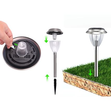 Aigostar - Lampada solare LED LED/0,08W/2V 30,4 cm 200 mAh 6500K IP44 cromo opaco