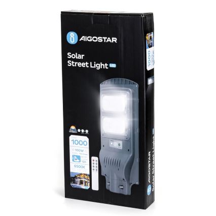 Aigostar - Lampada stradale solare LED con sensore LED/100W/3,2V IP65 6500K + telecomando