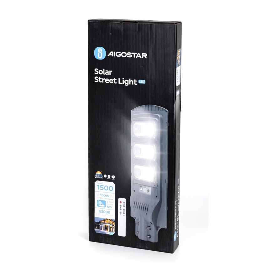 Aigostar - Lampione solare a LED con sensore di movimento e crepuscolare LED/150W/3,2V 15000mAh IP65 6500K + telecomando