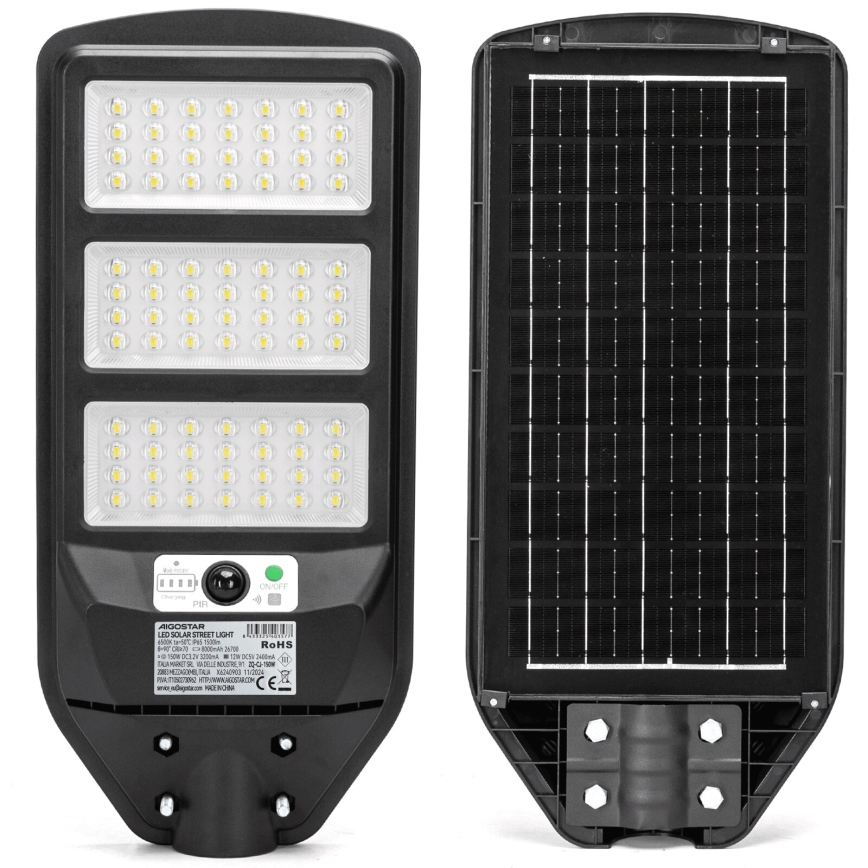 Aigostar - Lampada stradale solare LED con sensore LED/150W/3,2V 8000mAh IP65 6500K + telecomando