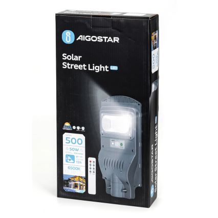 Aigostar - Lampada stradale solare LED con sensore LED/50W/3,2V IP65 6500K + telecomando